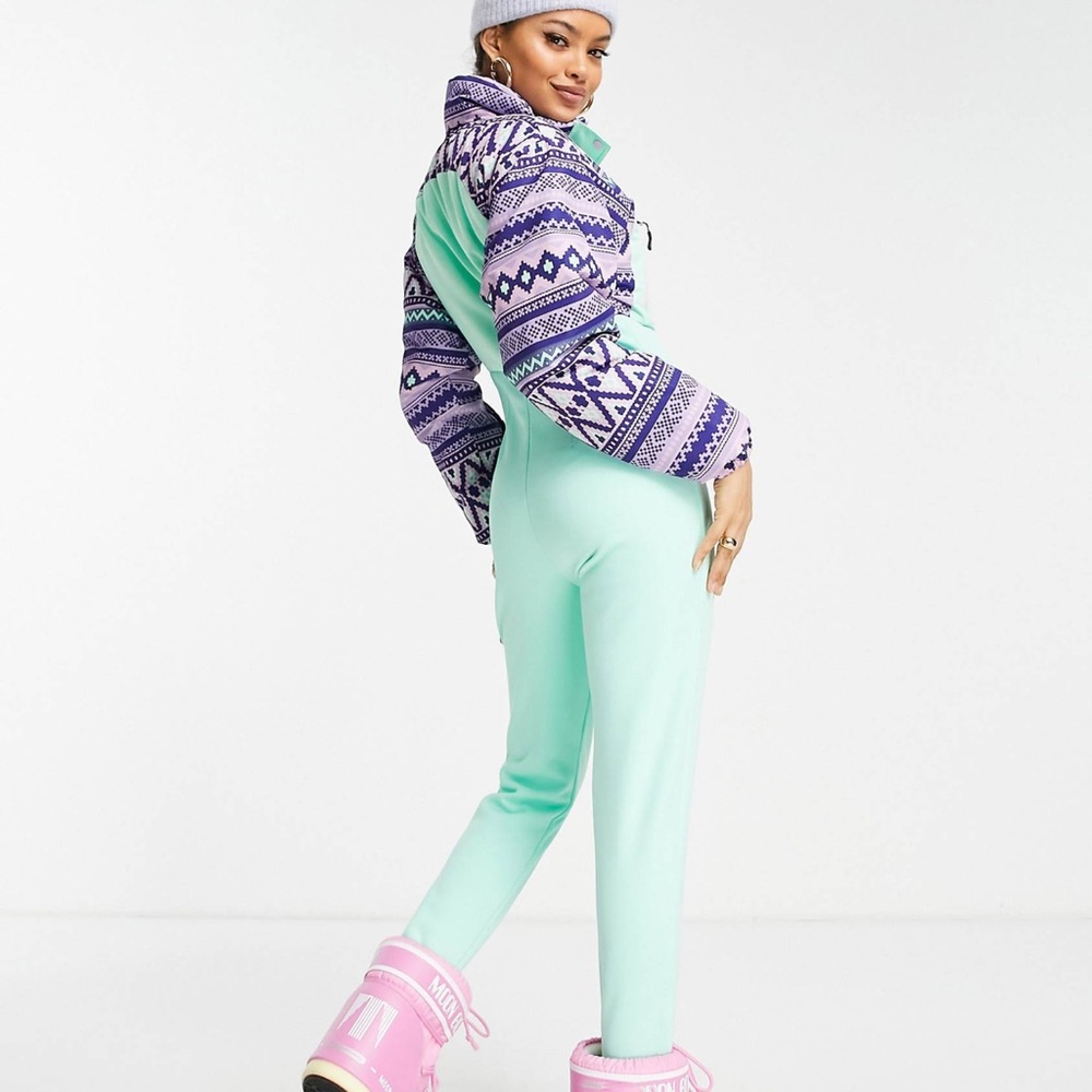 ASOS 4505 Petite ski suit with retro geo print detail